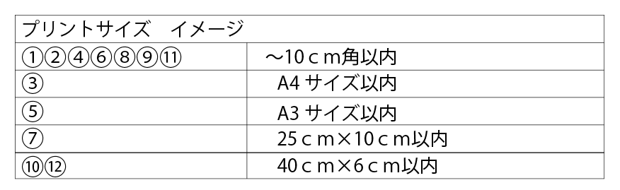 ジップパーカープリントサイズ表